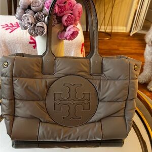 Tory Burch Gray Quilted Tote Bag